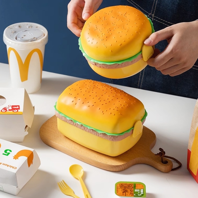 Weaning Spoon Set - Hamburger Lunch Box Double Tier Cute